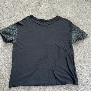 American Eagle grey tee with sequins on sleeves